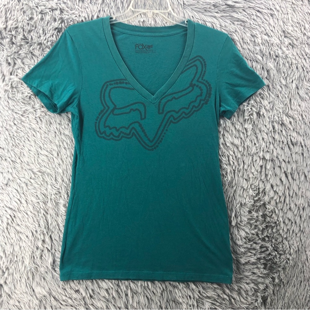 Fox Racing Tshirt Womens XL Vneck Logo Spellout Fox Riders Company Shirt